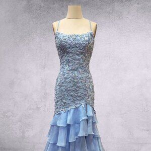 New Sheath Sophisticated Gown w/ Ruffled Skirt & Beads Embellishments AC 7085